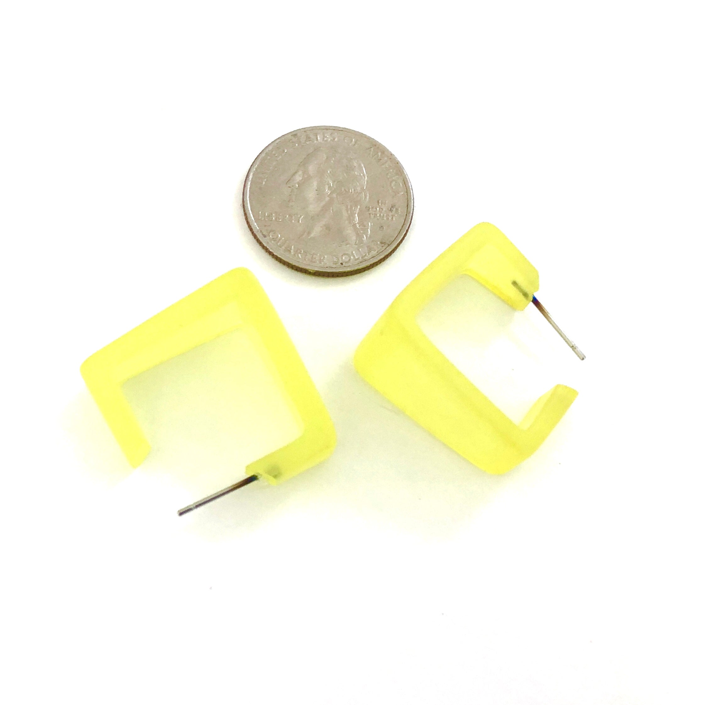 Lemon Yellow Wide Cubist Square Frosted Hoop Earrings