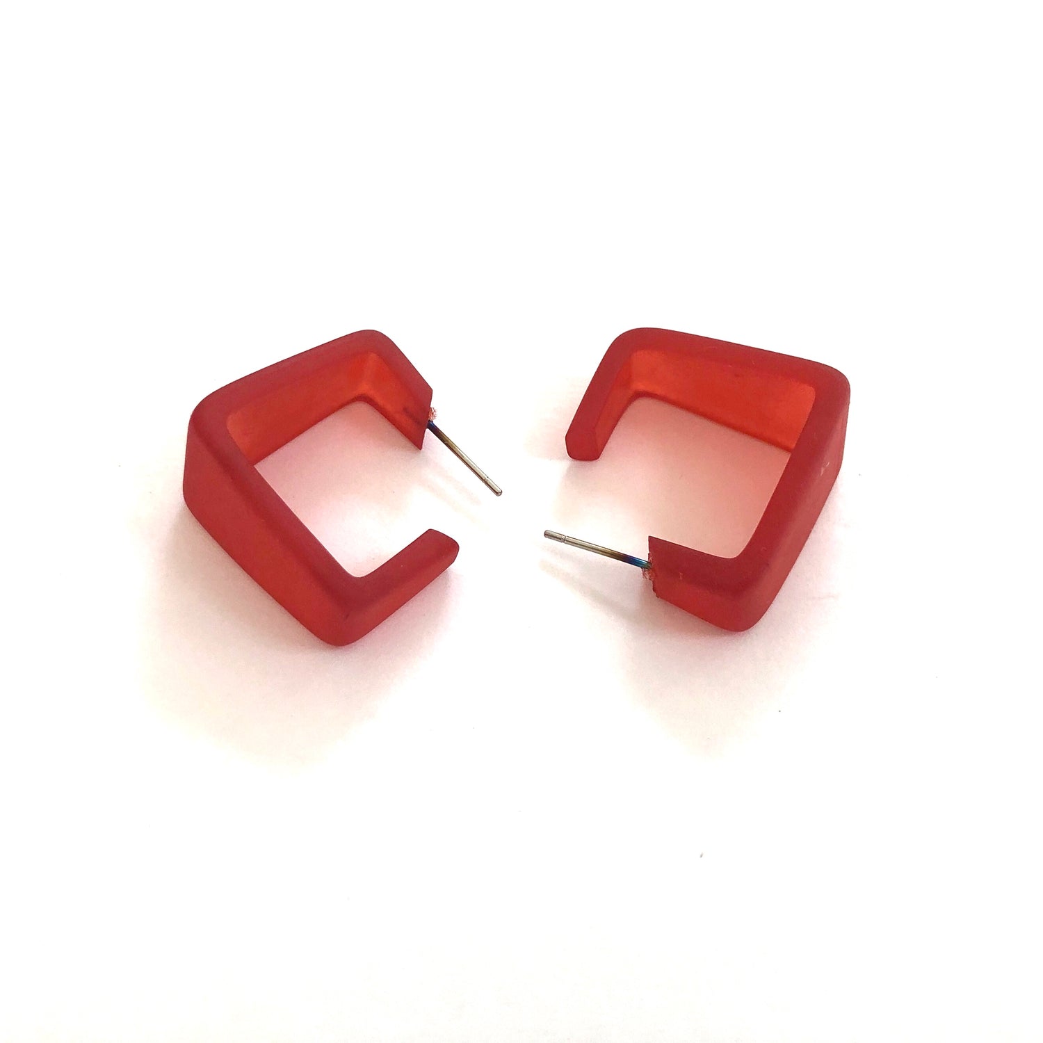 Cherry Red Wide Cubist Hoop Earrings