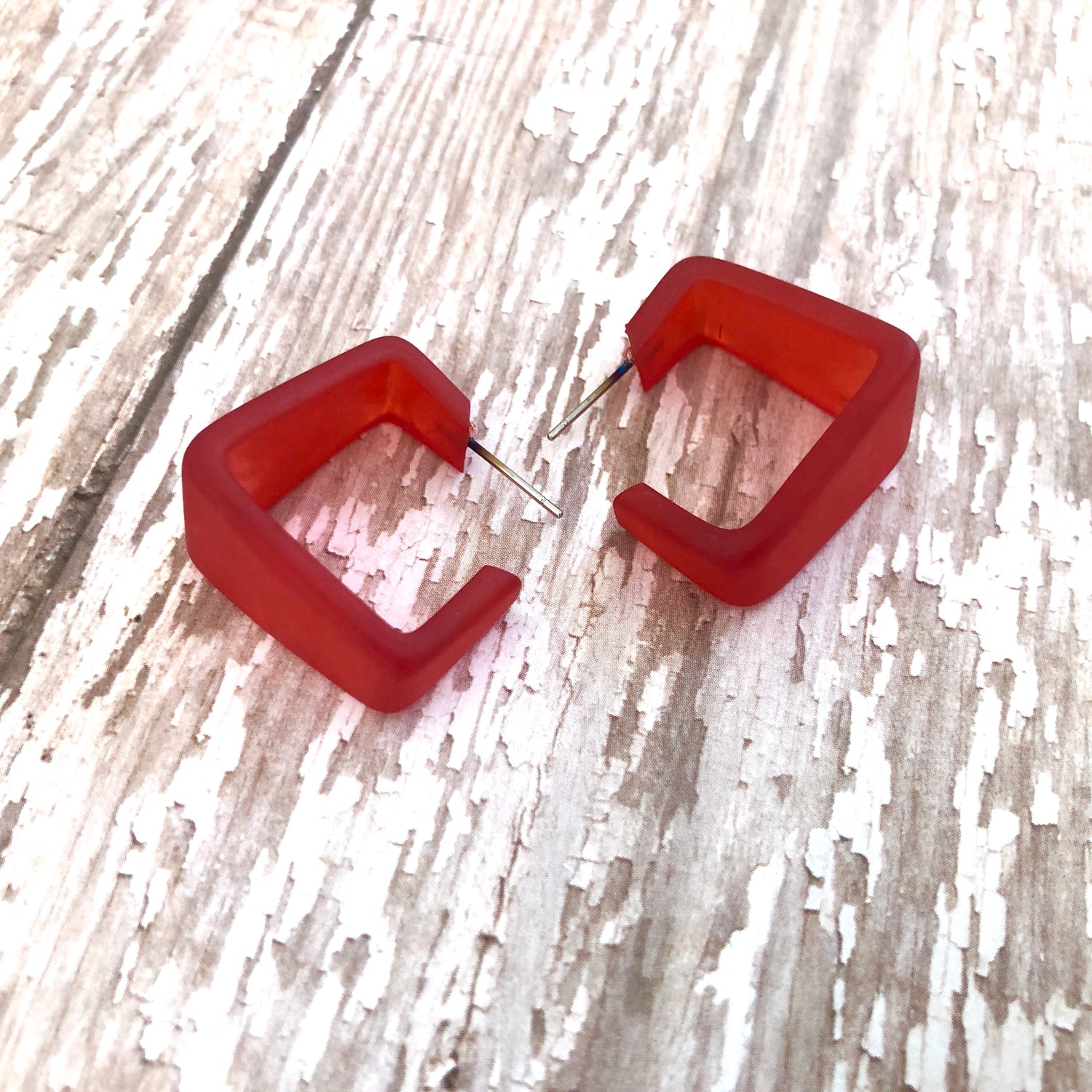 Cherry Red Wide Cubist Hoop Earrings
