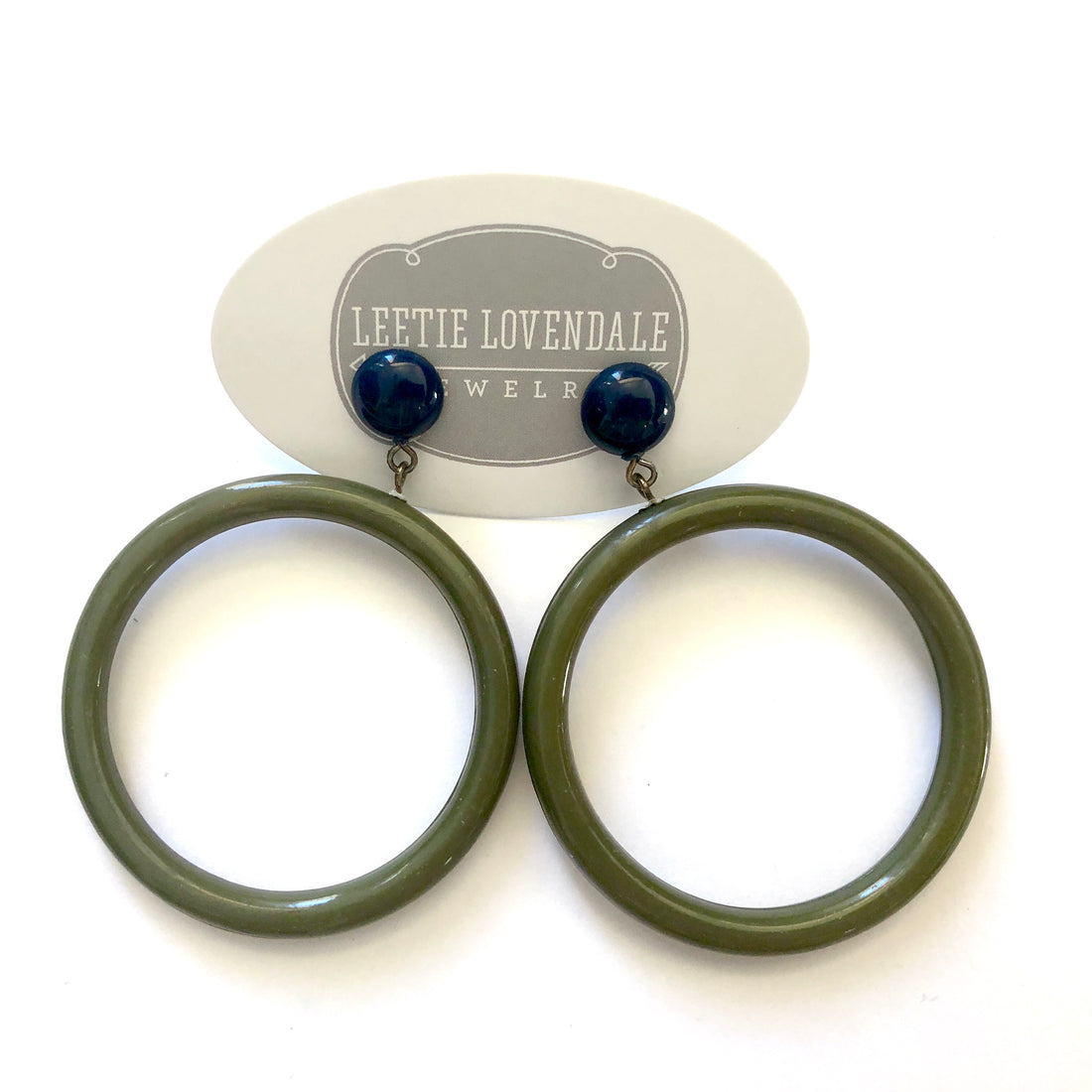 Navy &amp; Dark Olive Green Mod Go Go Donut Drop Earrings