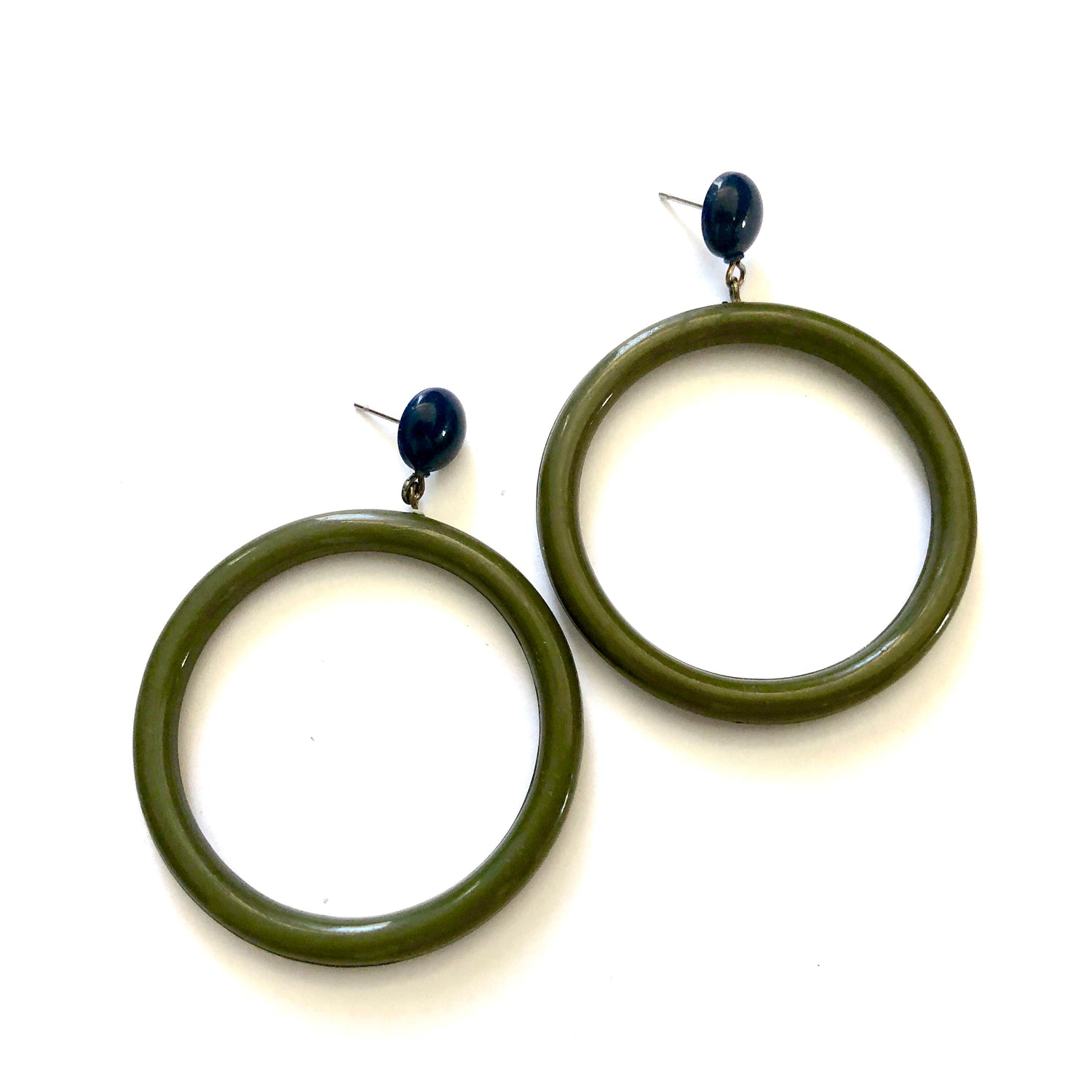 Navy &amp; Dark Olive Green Mod Go Go Donut Drop Earrings