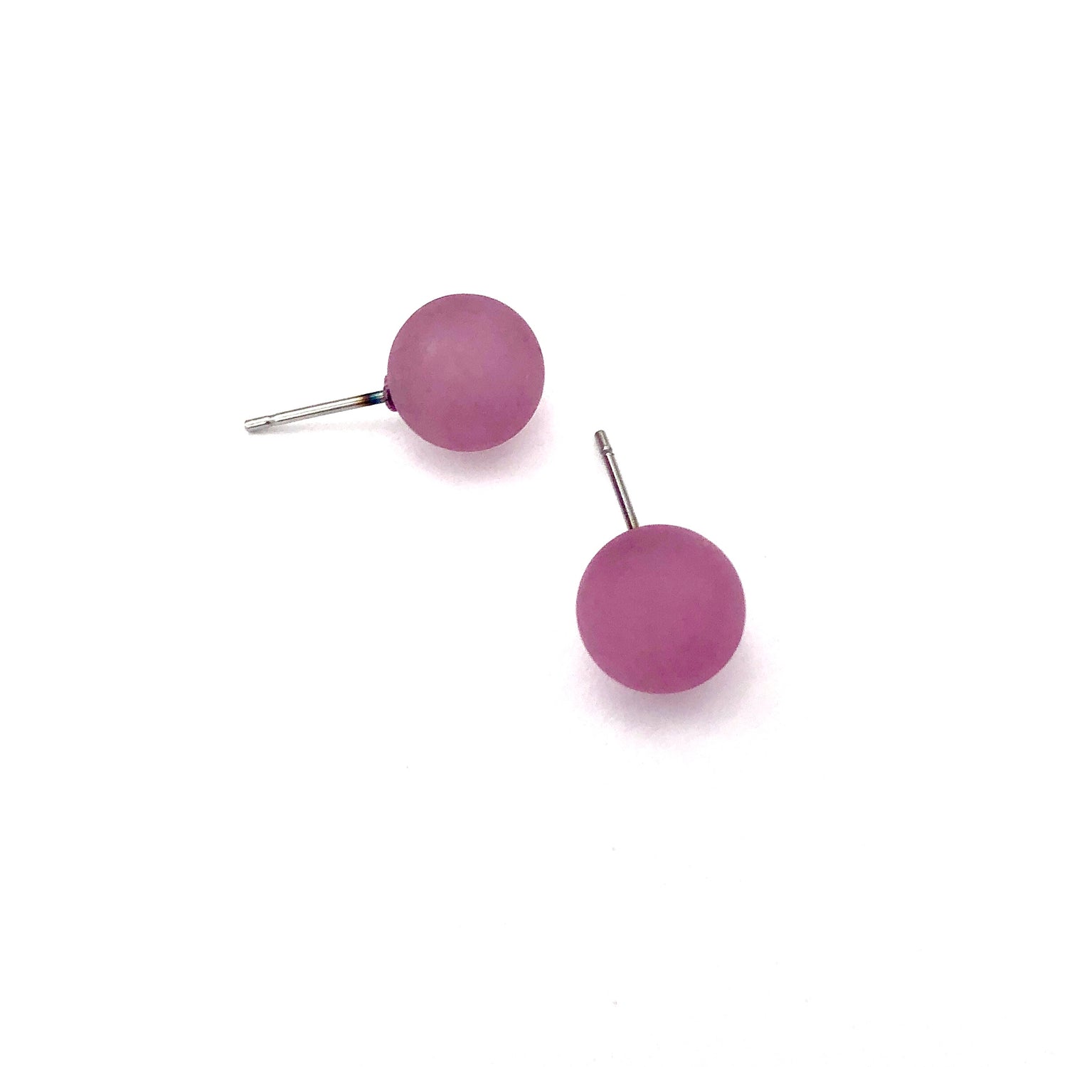 Amethyst Petite Frosted Lucite Ball Stud Earrings