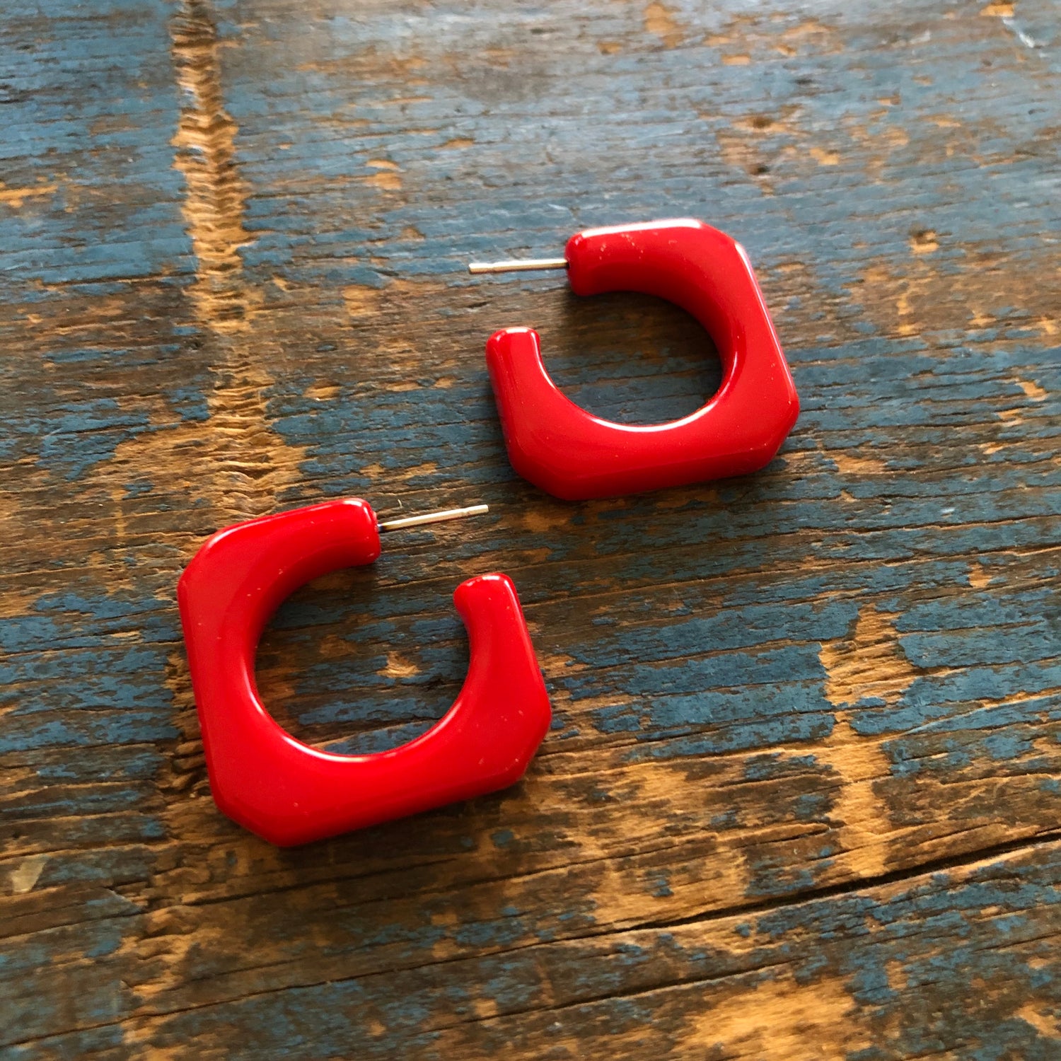 bright red square hoop earrings