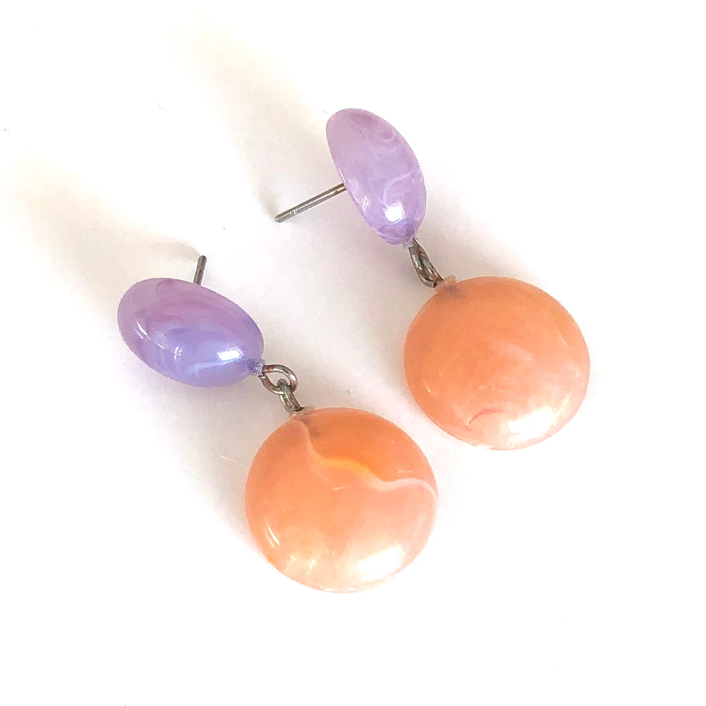 Lilac Purple &amp; Peach Marbled Geo Drop Earrings