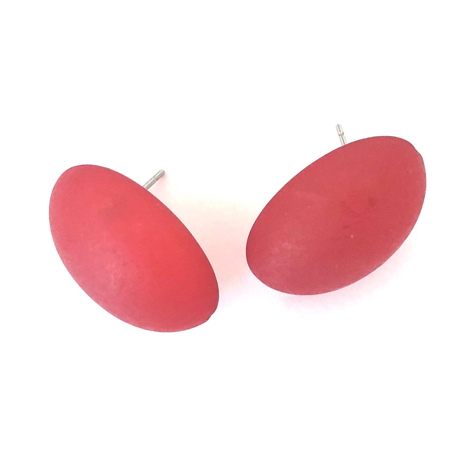 Cherry Red Frosted Oval Retro Button Stud Earrings