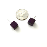 dark purple cube stud earrings
