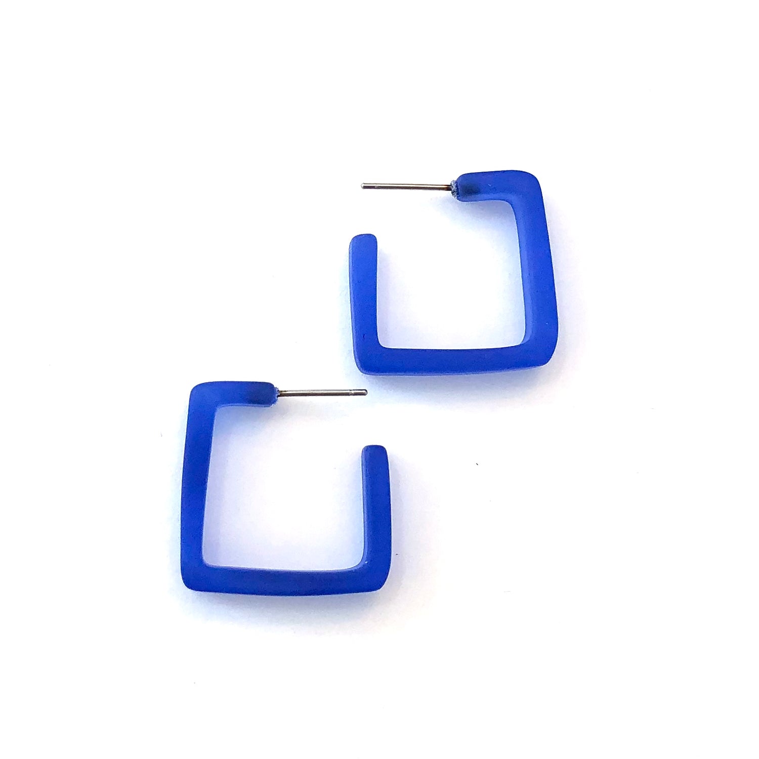 Sapphire Blue Frosted Square Hoop Earrings