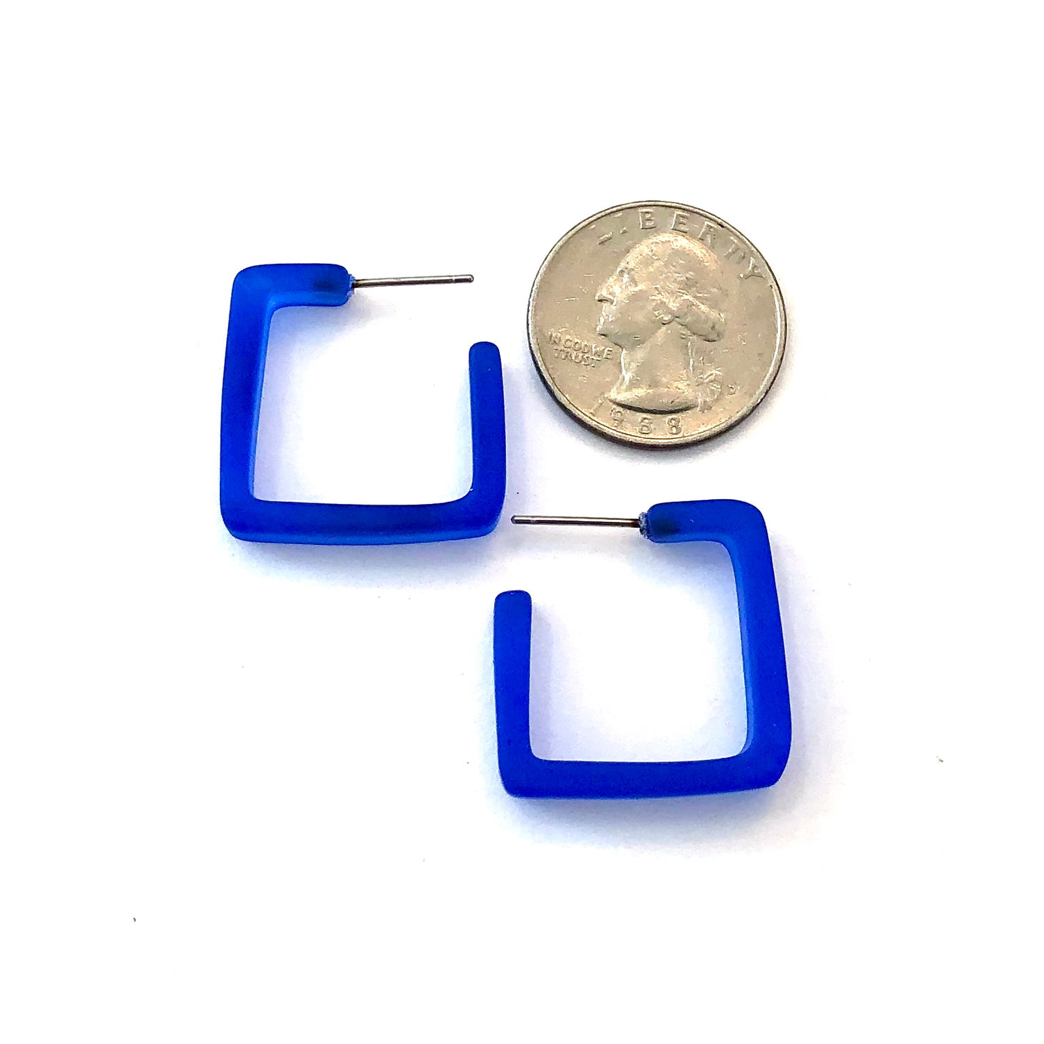 Sapphire Blue Frosted Square Hoop Earrings
