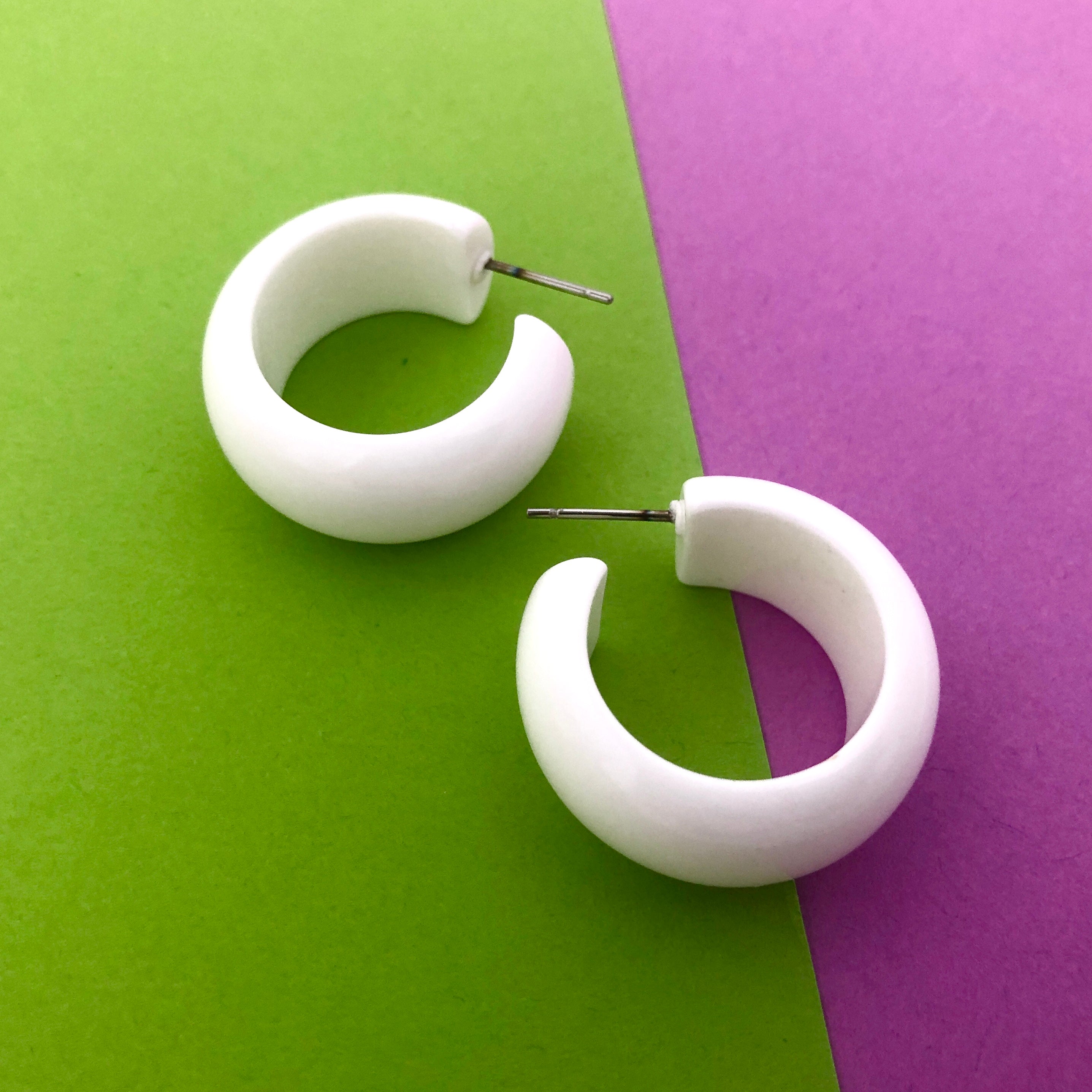 White Shiny Lucite Haskell Hoops Earrings