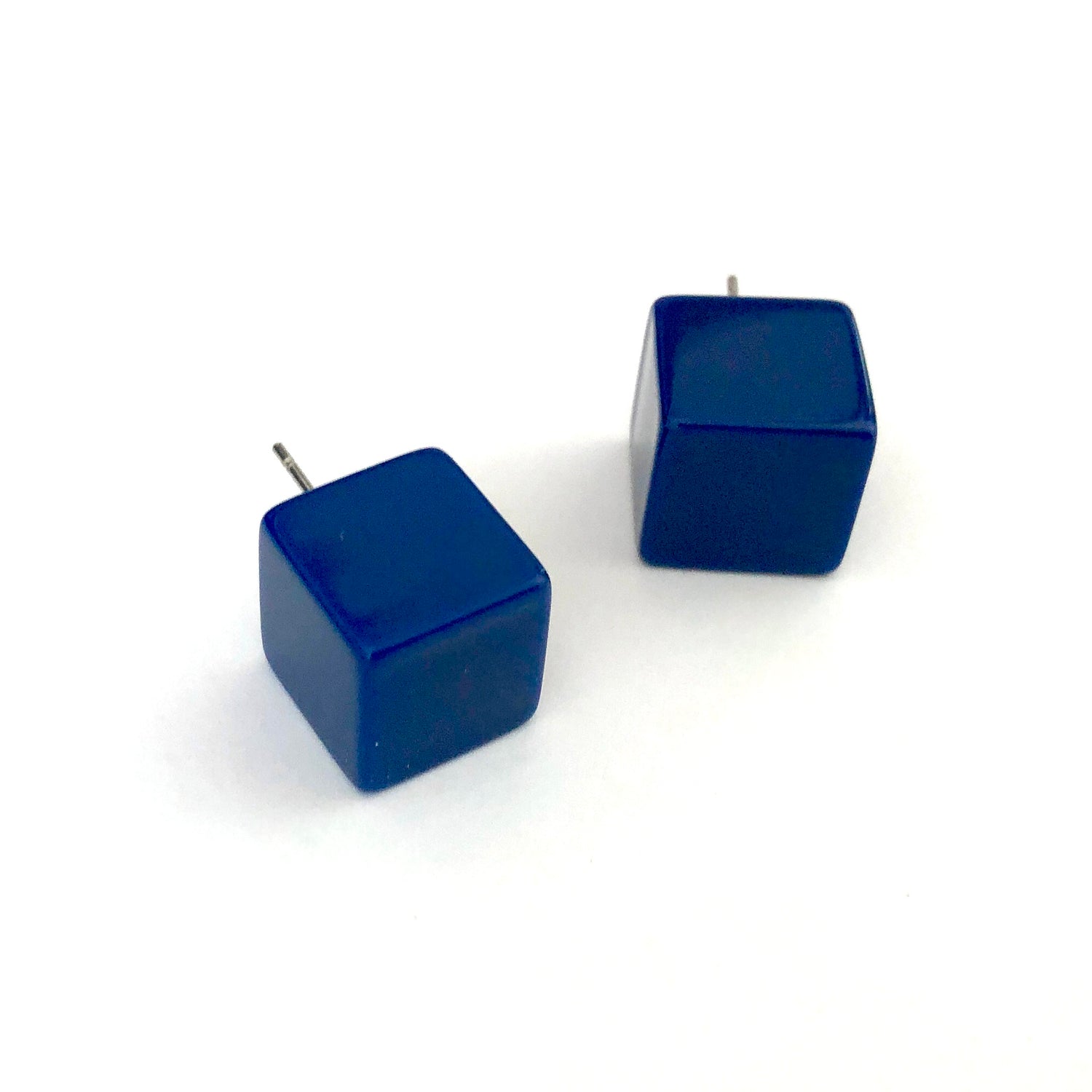 Navy Blue Jumbo Cube Stud Earrings
