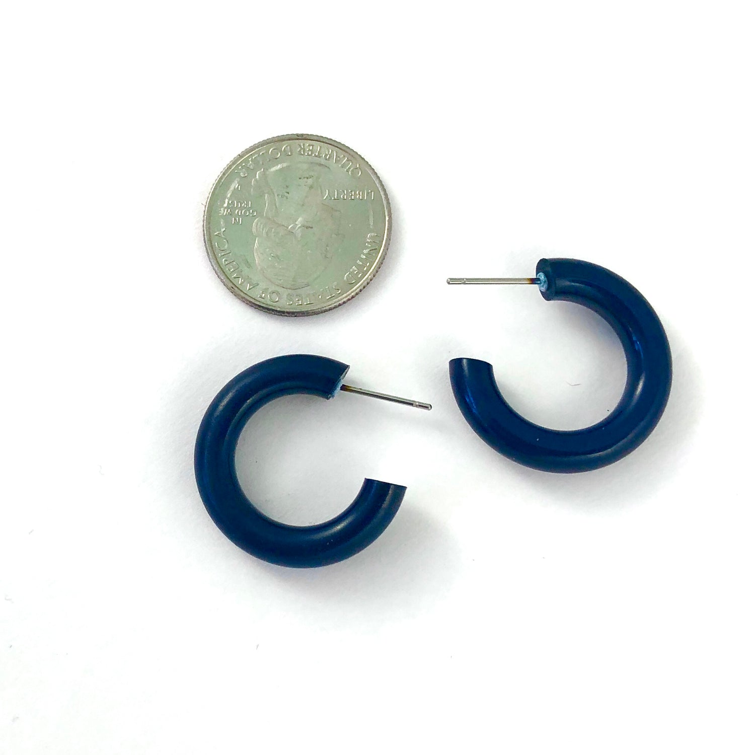 Navy Blue Lucite Tube Hoop Earrings