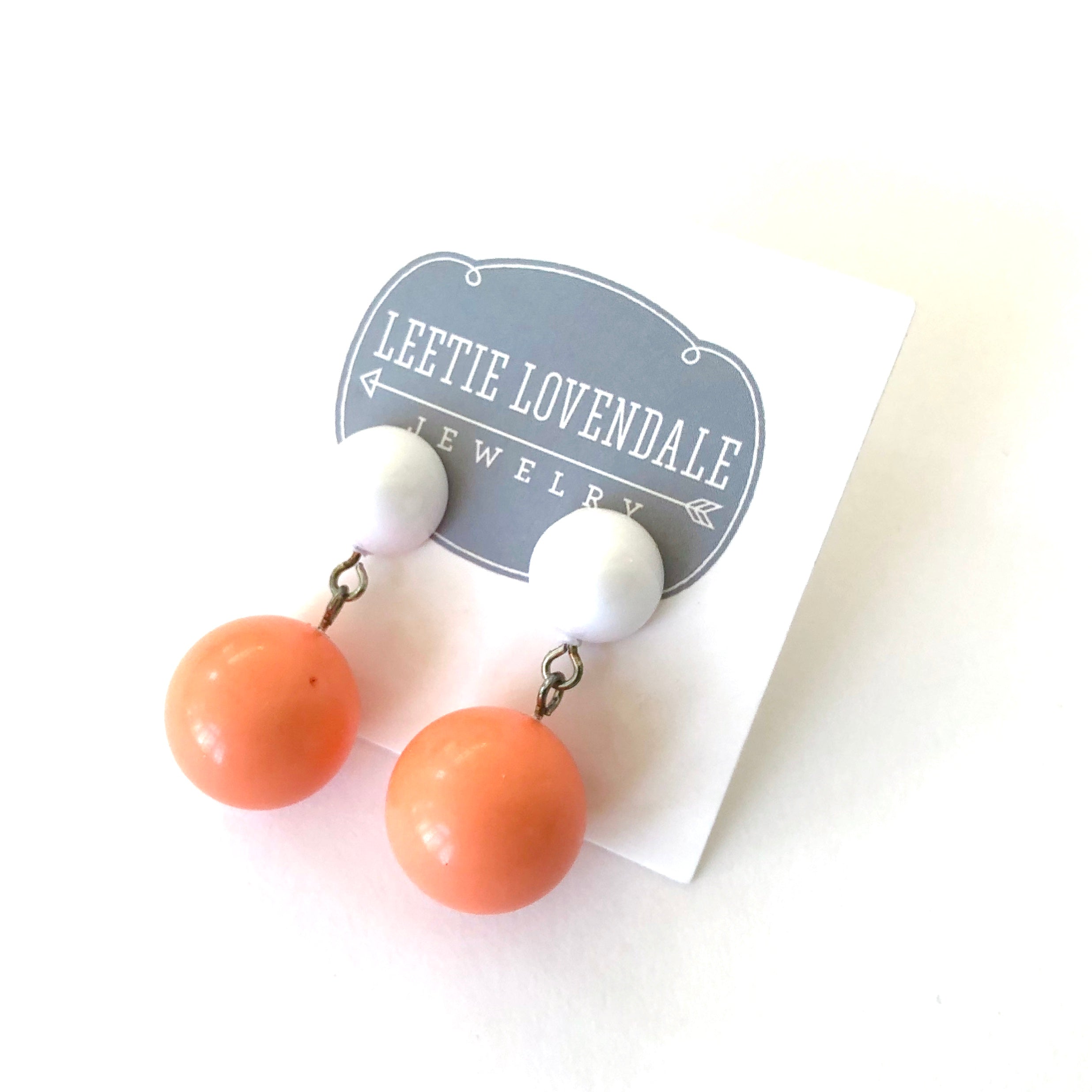 White &amp; Coral Lollipop Statement Lucite Drop Earrings