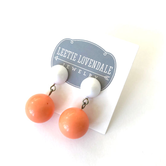 White & Coral Lollipop Statement Lucite Drop Earrings