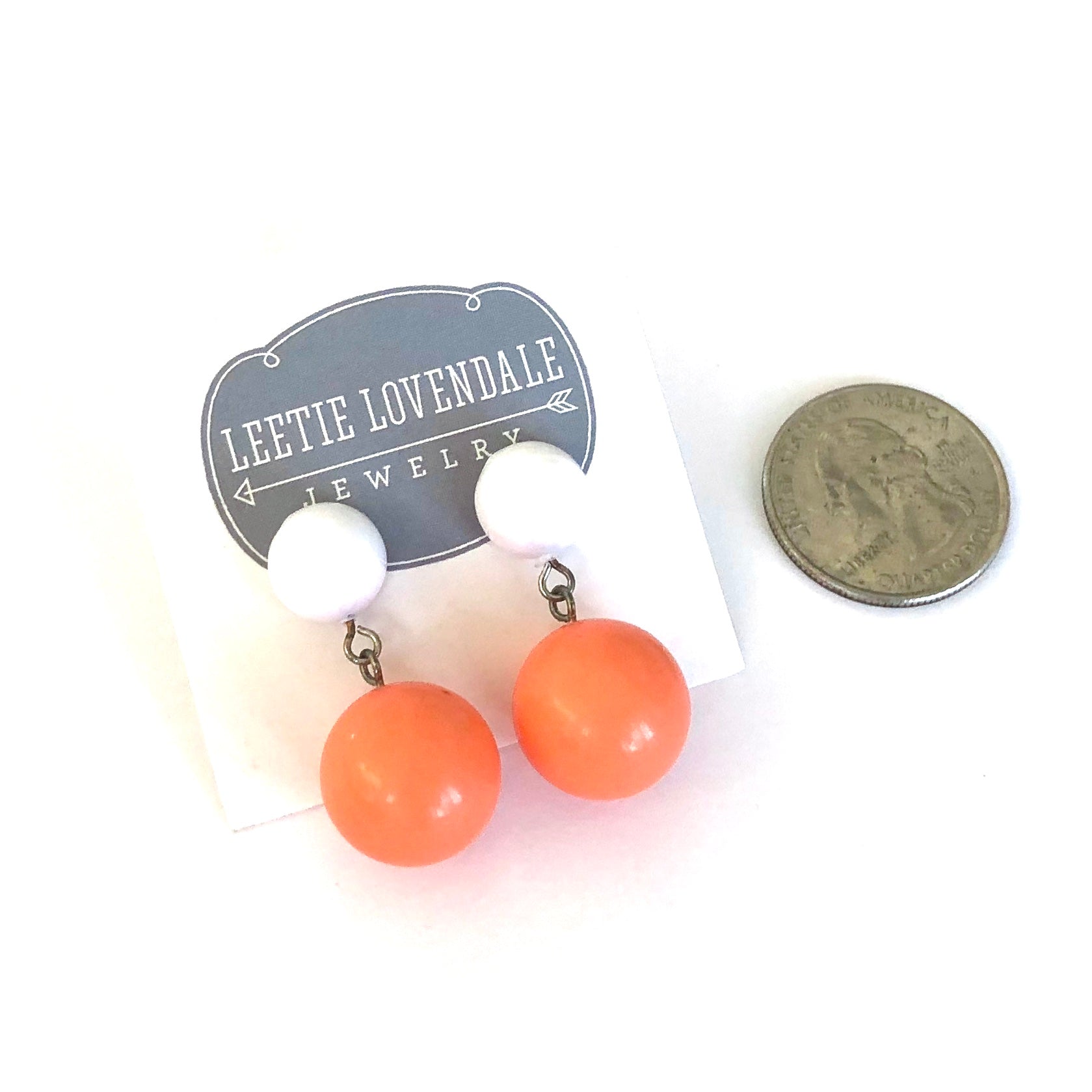 White &amp; Coral Lollipop Statement Lucite Drop Earrings