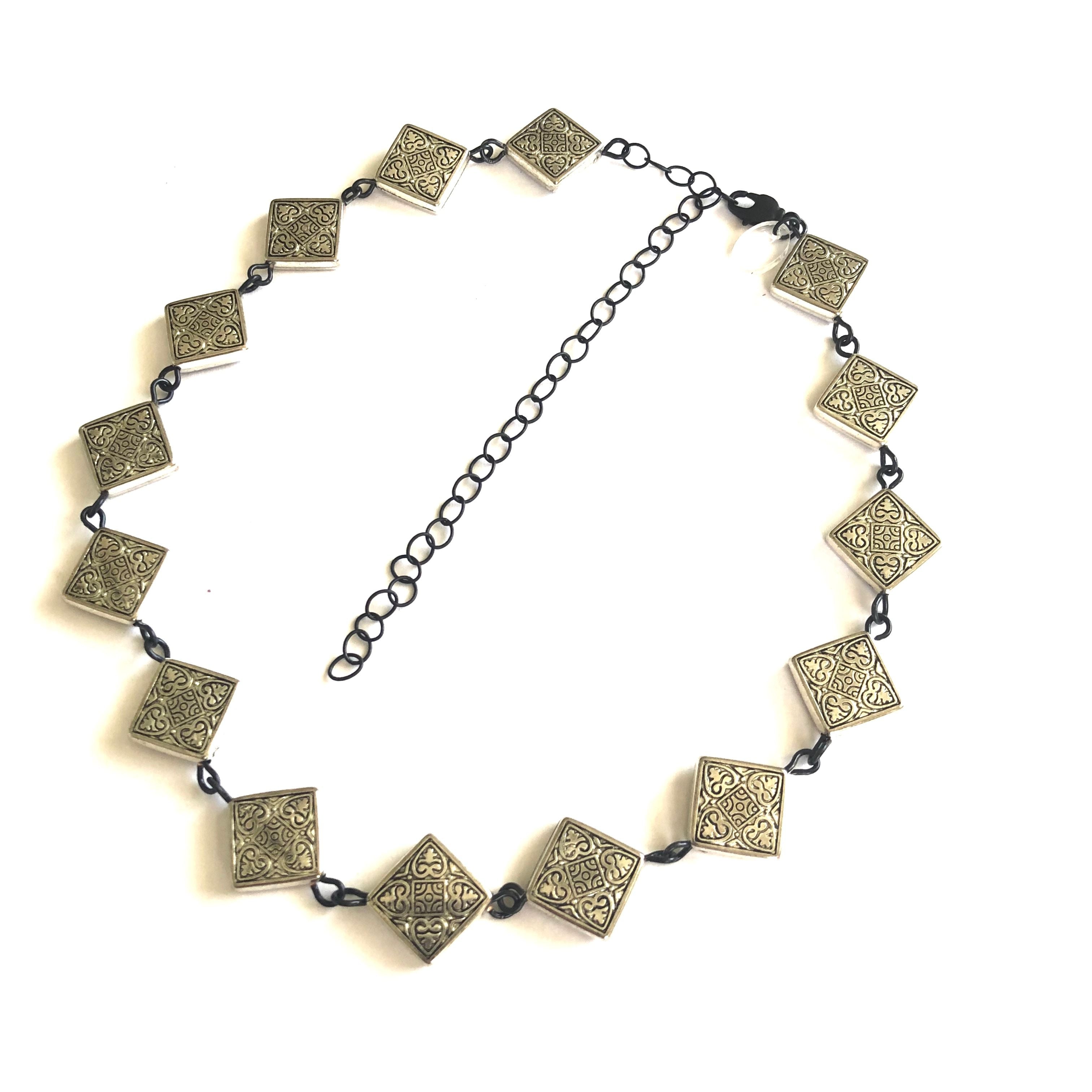 Silver Square Beaded Necklace