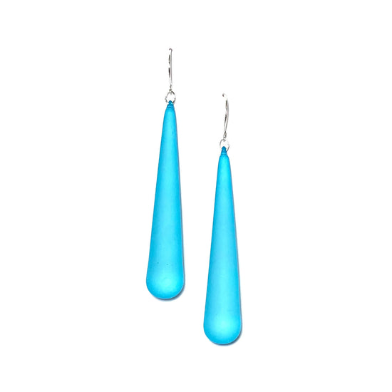 Aqua Blue Frosted Long Teardrop lucite statement earrings
