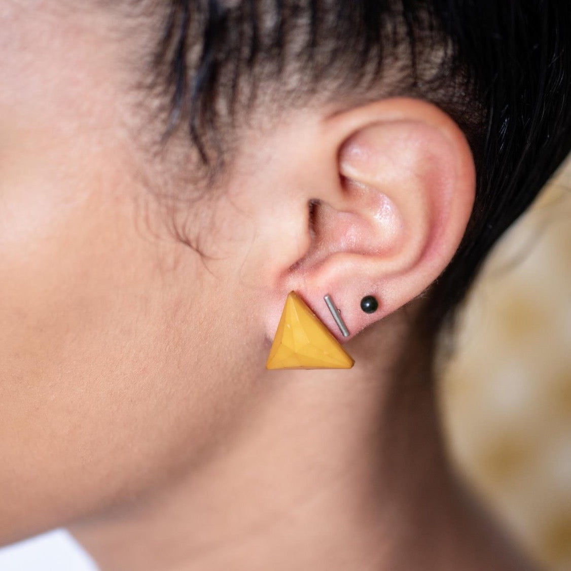 White Faceted Triangle Stud Earrings