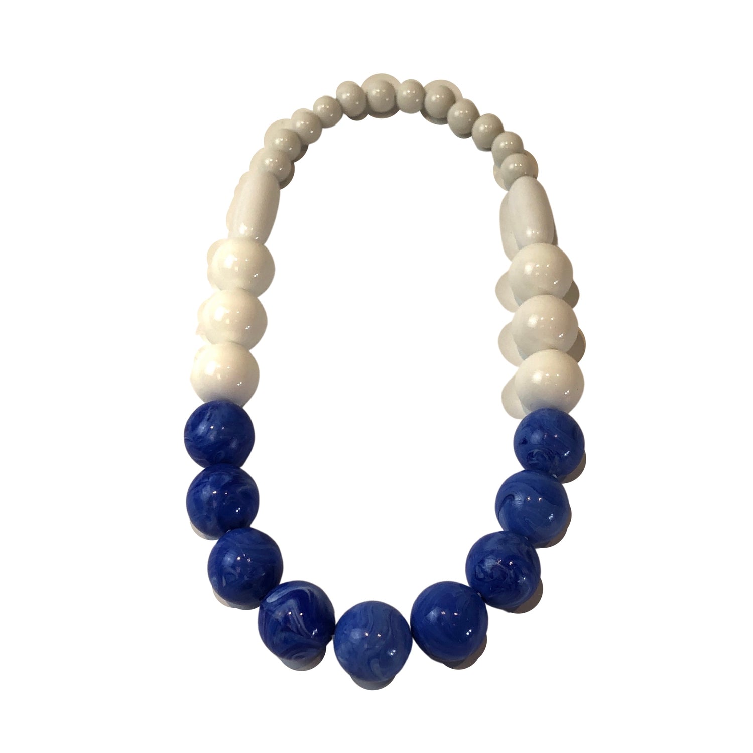 Deep Periwinkle &amp; White Lucite Stretch Bauble Necklace - Shortie