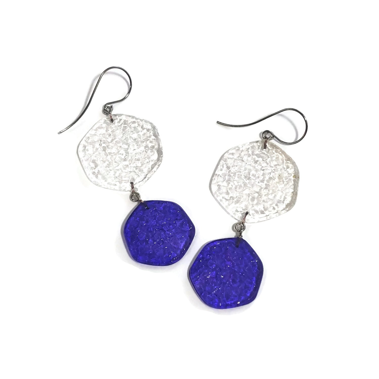 blue statement lucite earrings