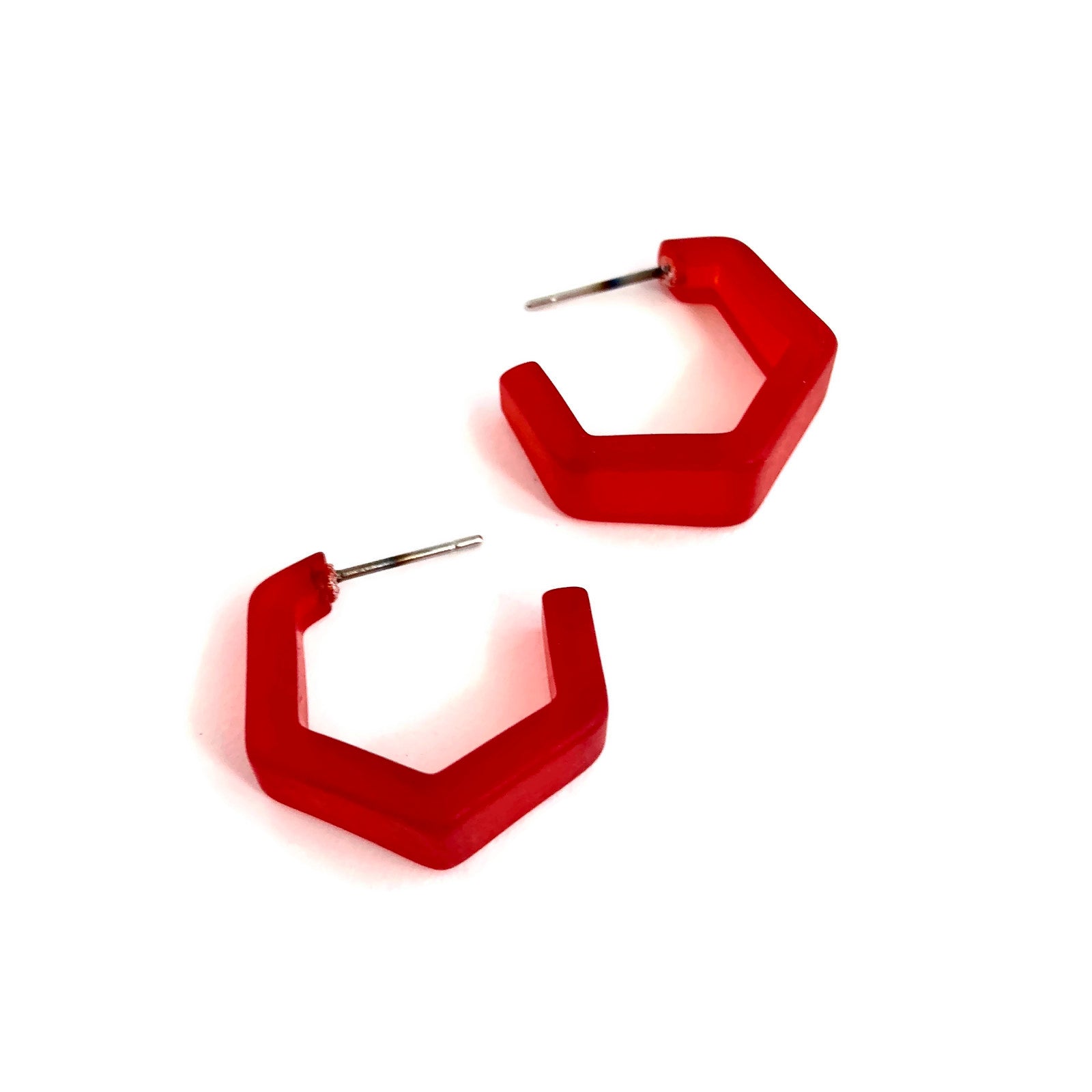 bright red hex earrings