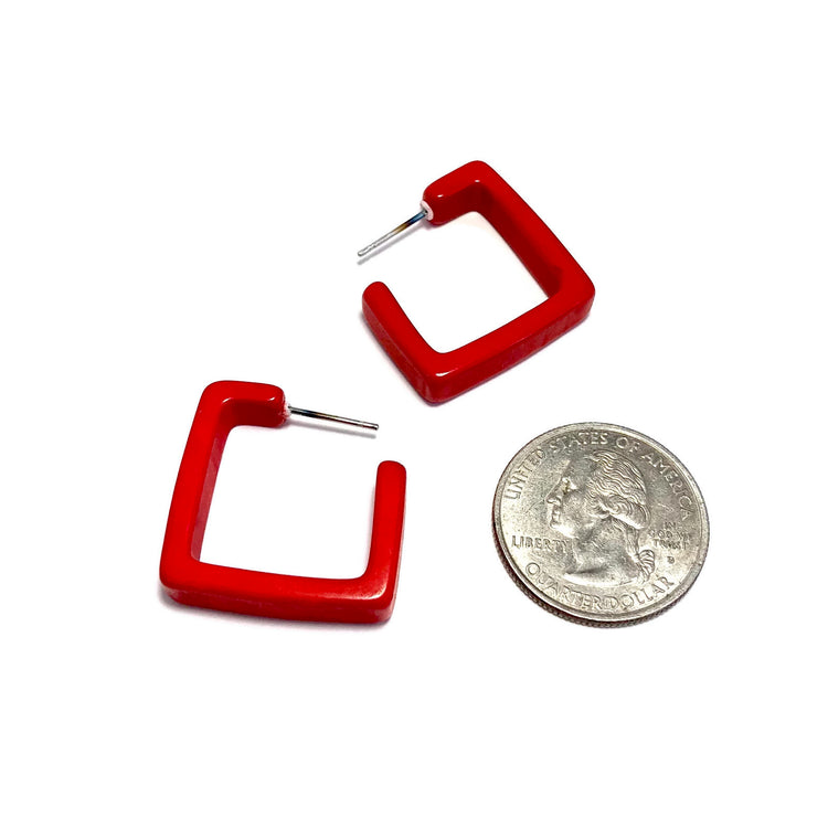 cherry red square earrings