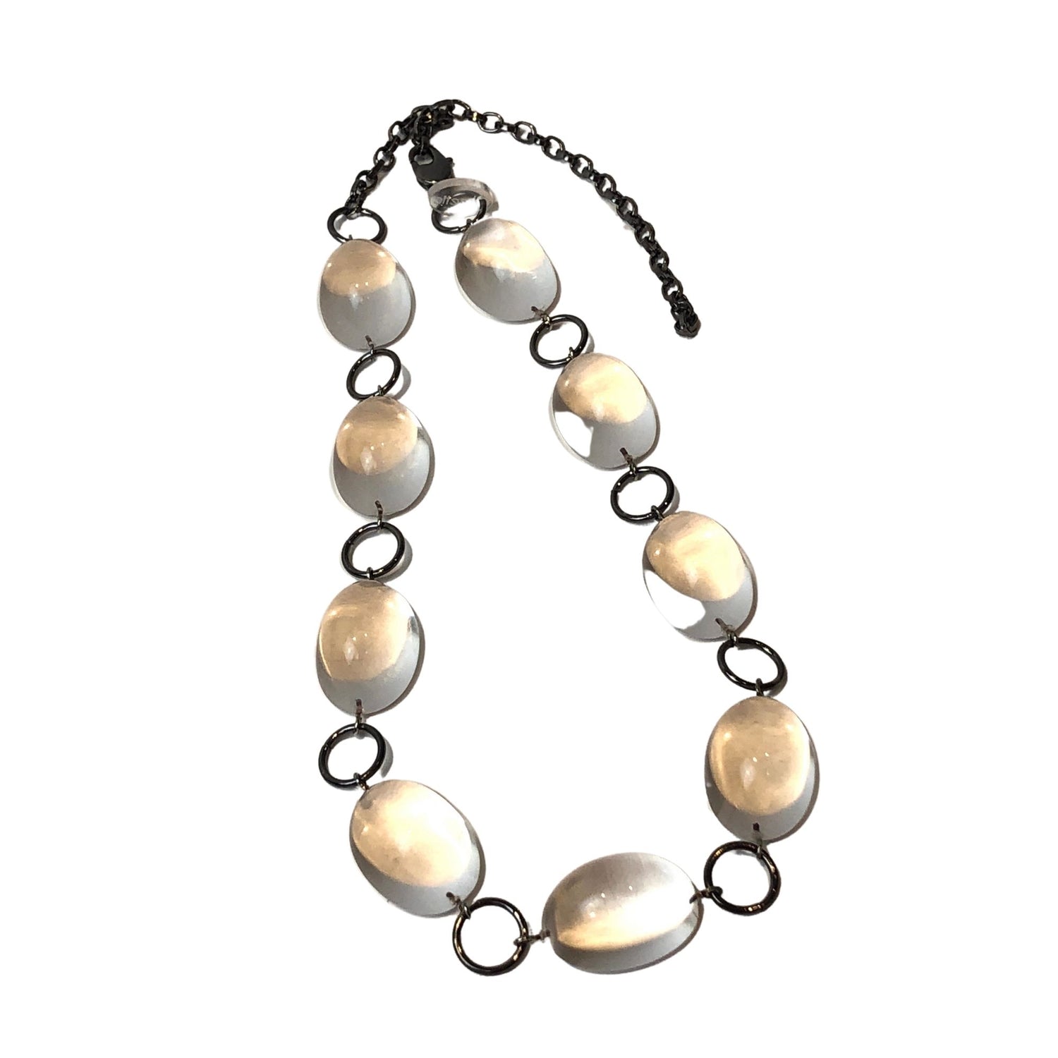 Clear Domed &amp; Dark Metal Stations Necklace