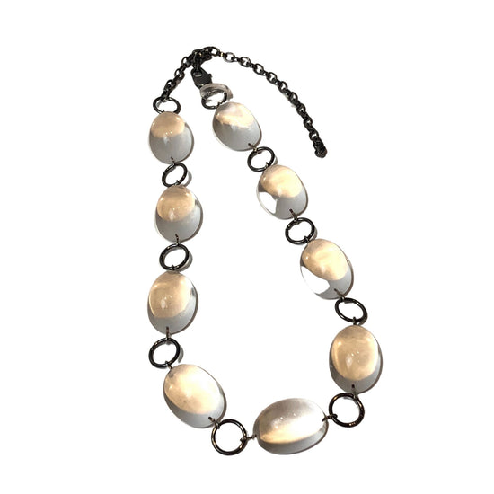 Clear Domed & Dark Metal Stations Necklace