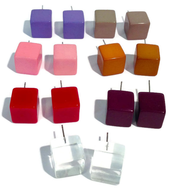 colorful lucite cube earrings