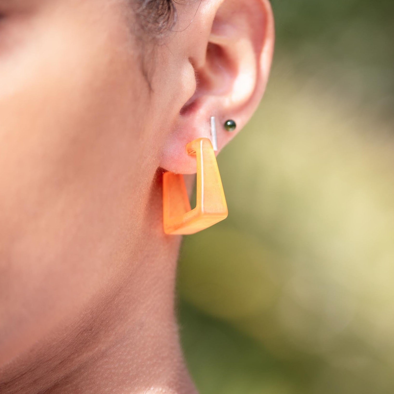 Orange Frosted Cubist Hoop Earrings