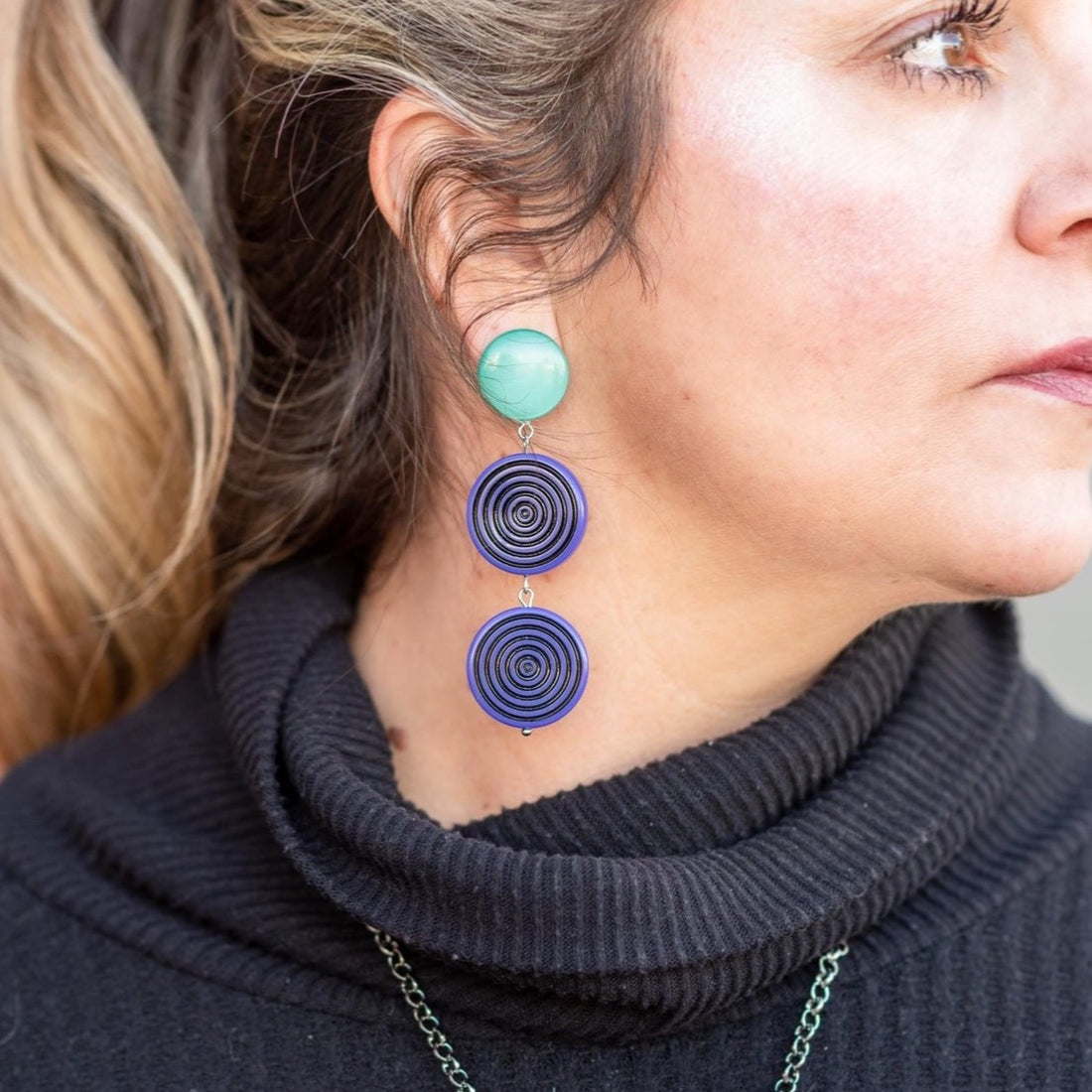 Blue &amp; Green TurnTable Statement Earrings