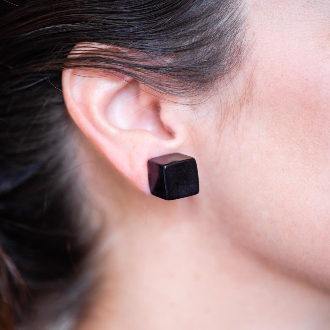 Black Lucite Jumbo Cube Stud Earrings