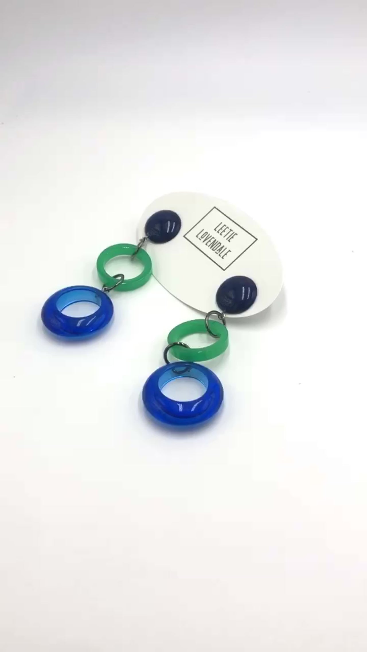 Navy Capri &amp; Kelly Mod Tri-Ring Statement Earrings