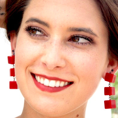 red cube earrings
