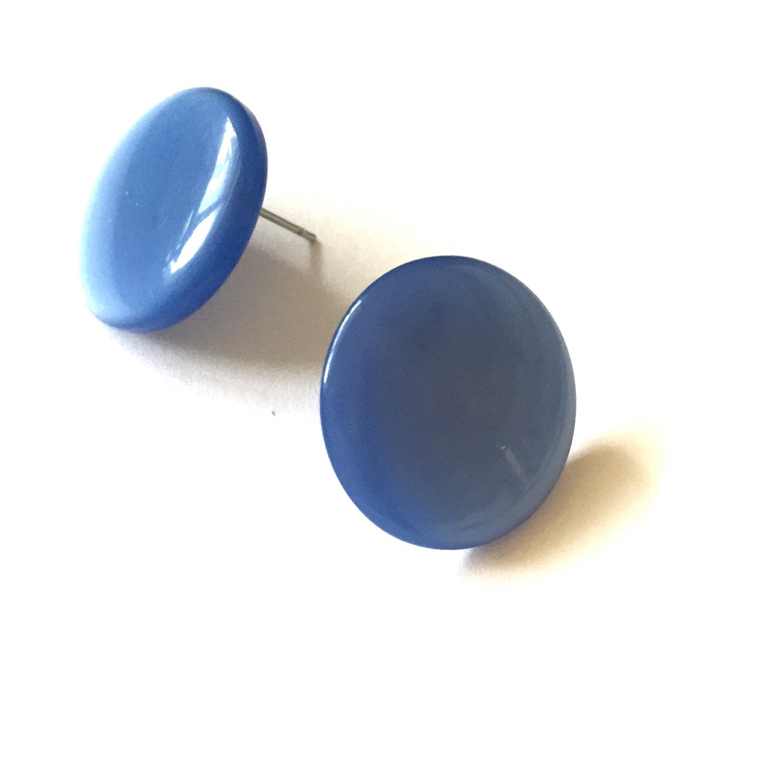 blue moonglow button earrings