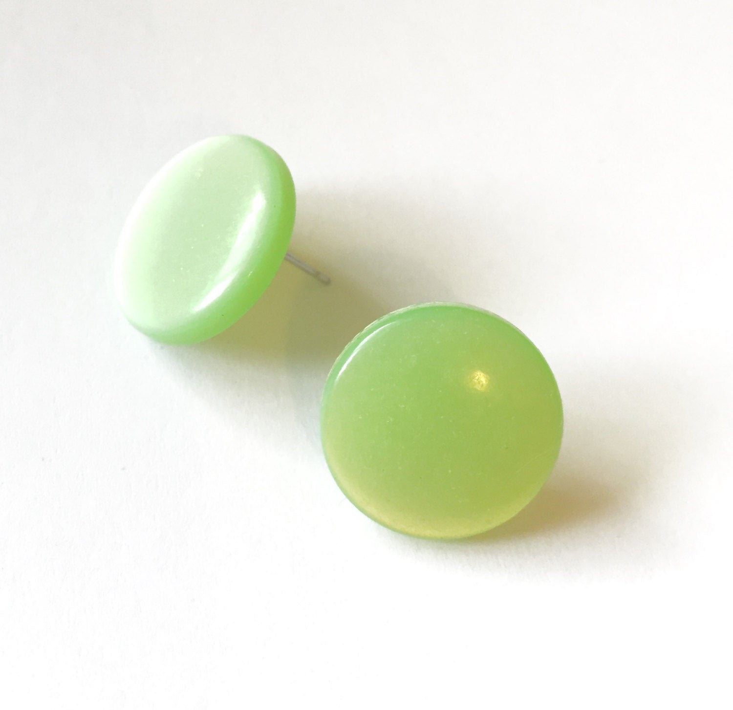 Mint Green Moonglow Beveled Disc Stud Earrings
