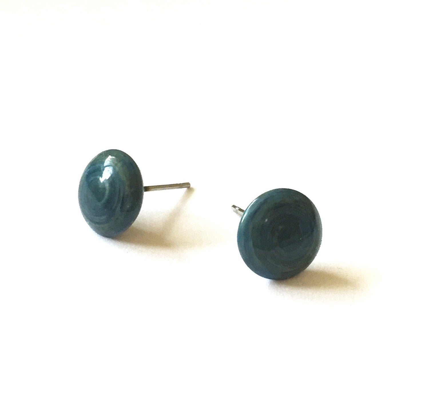 marbled teal stud earrings