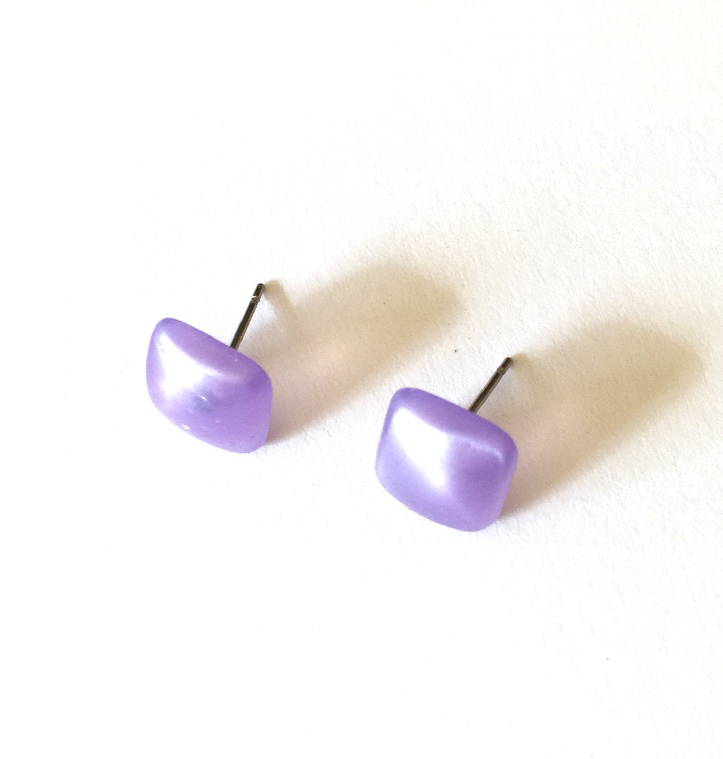 purple pearlized square earrings