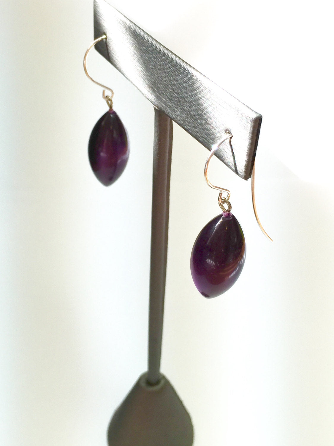 purple pod drop earrings