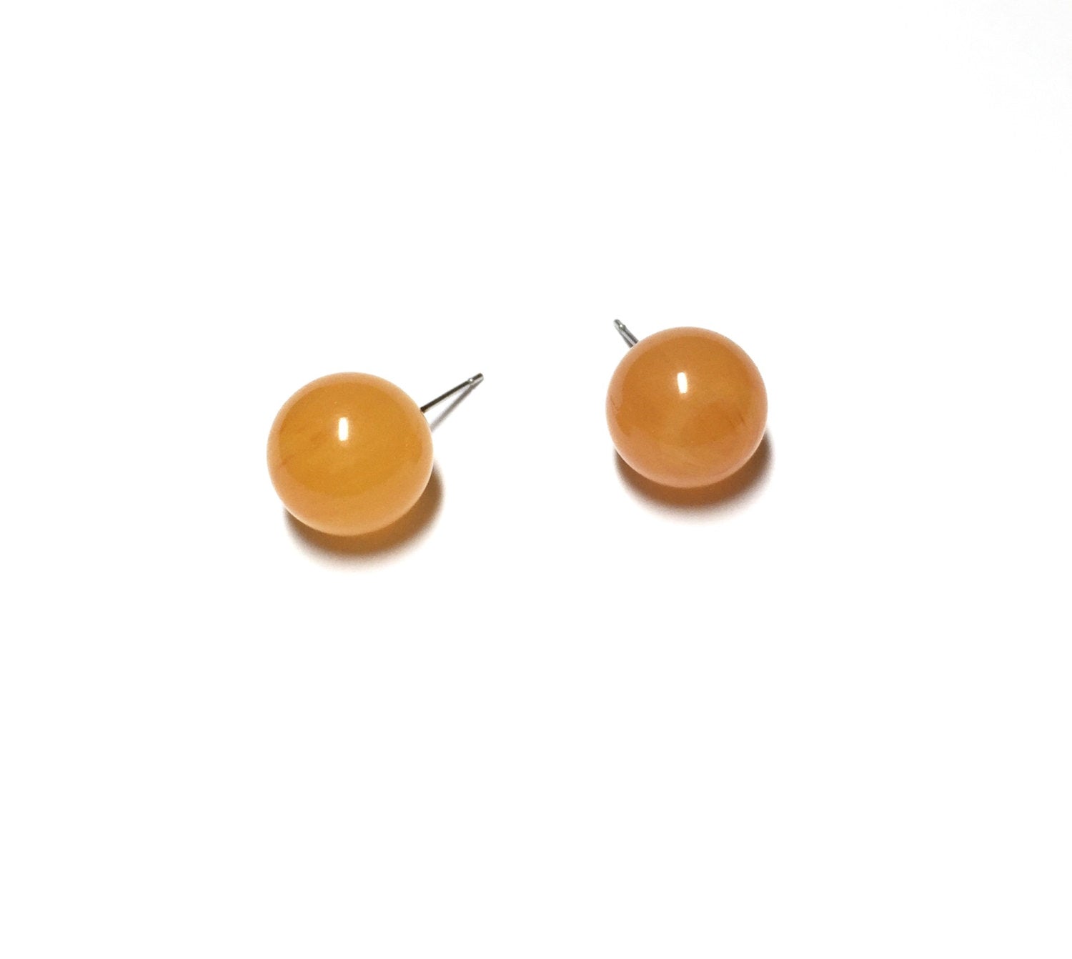 Honey Amber Yellow Marbled Lucite Stud Earrings