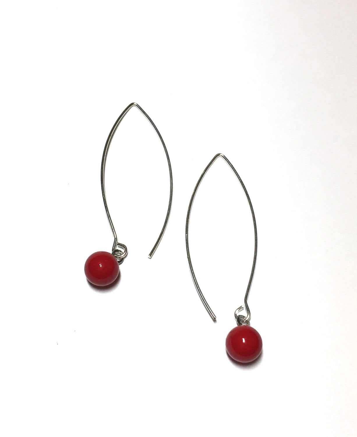 long cherry red drop earrings