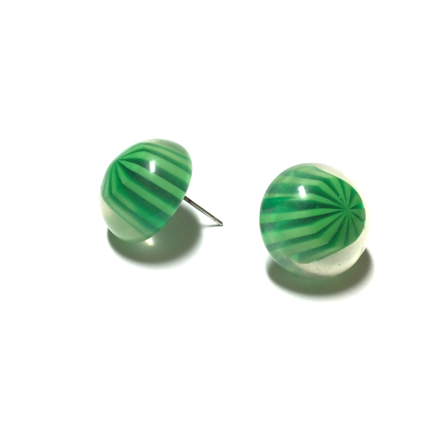 green stripe stud earrings