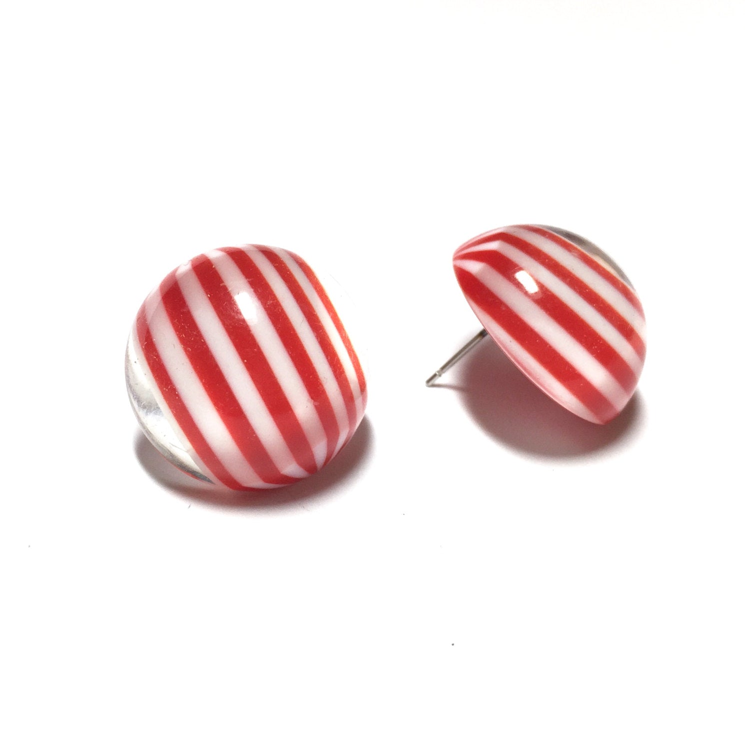 red white retro button earrings
