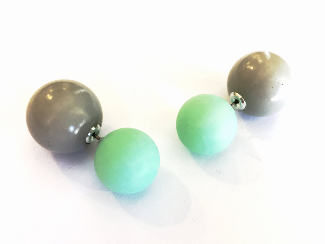green grey double sided earrings
