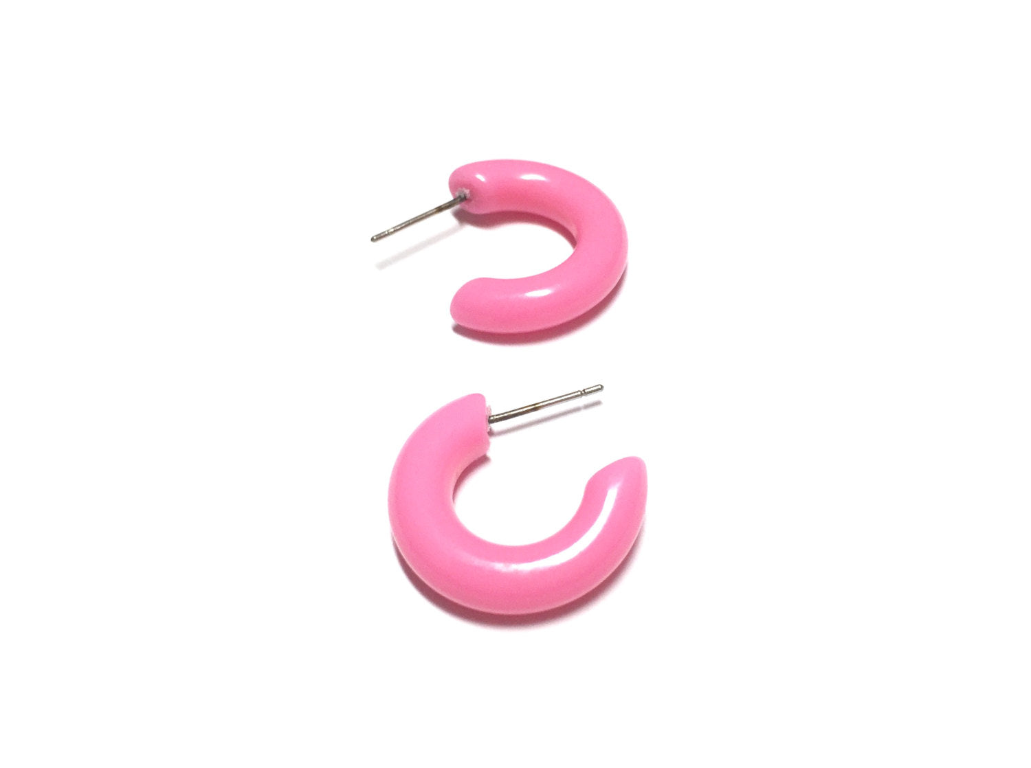 tiny pink lucite hoops