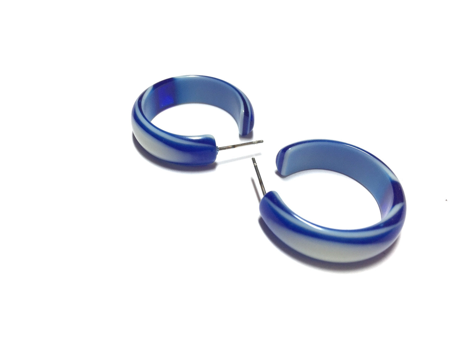 blue white hoops earrings