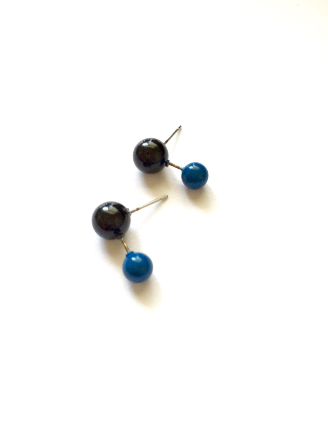 tiny black blue stud earrings