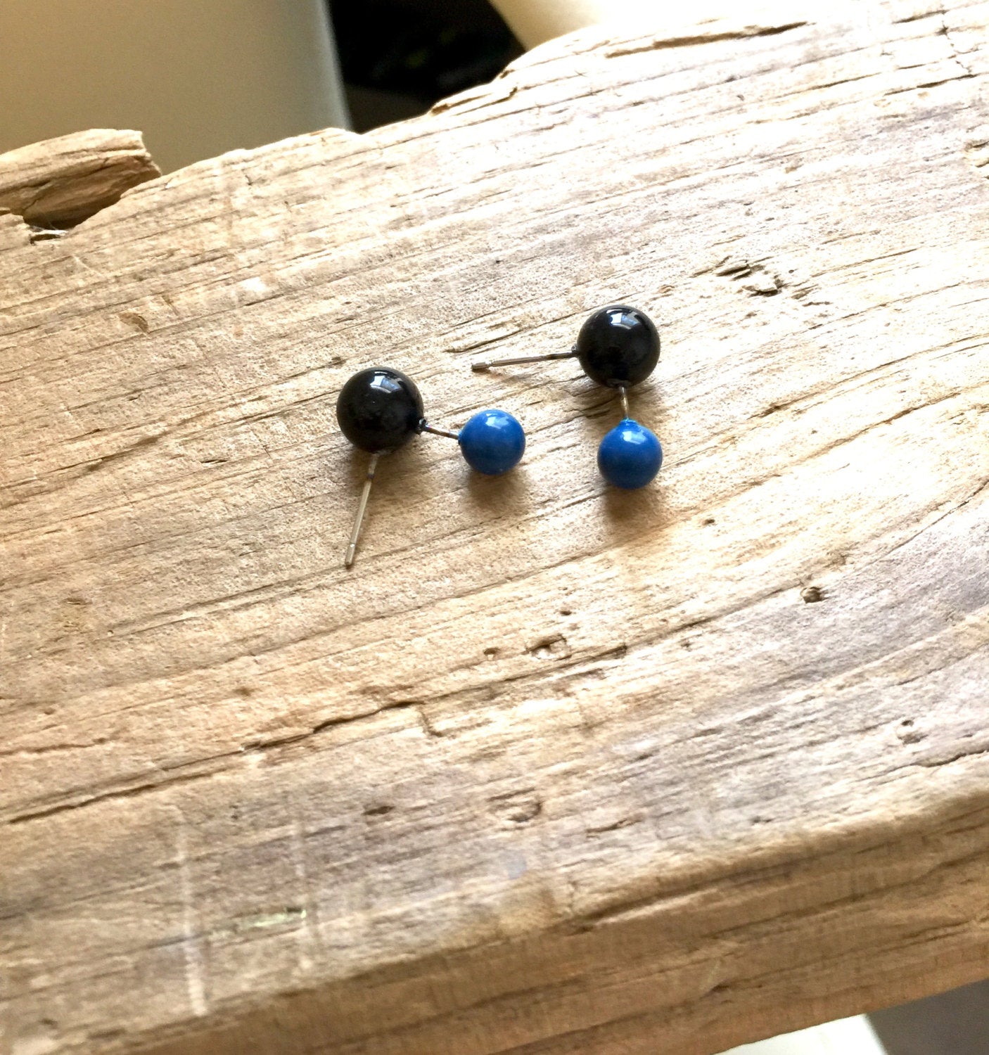 tiny black blue earrings