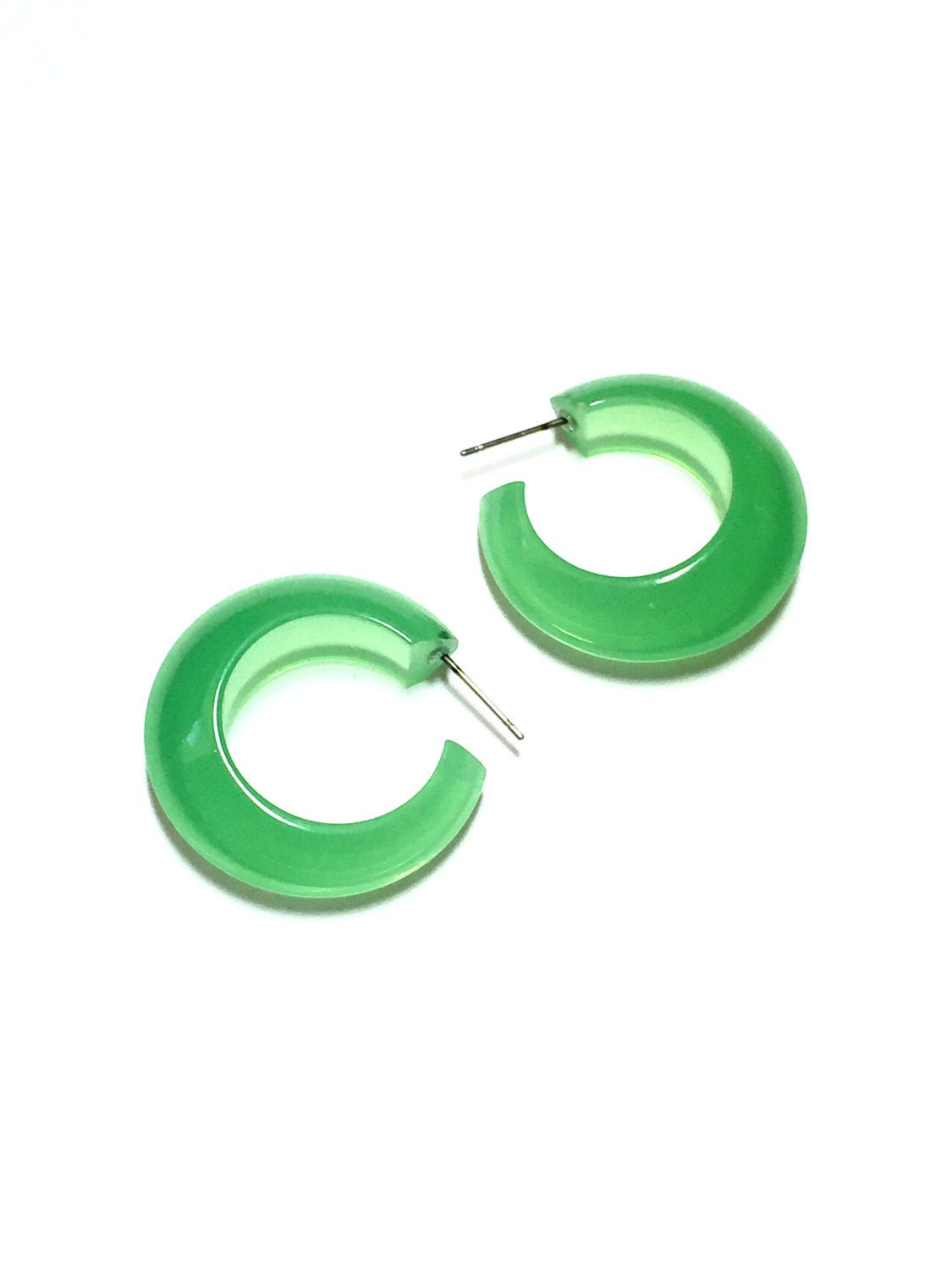 green lucite pinched hoops