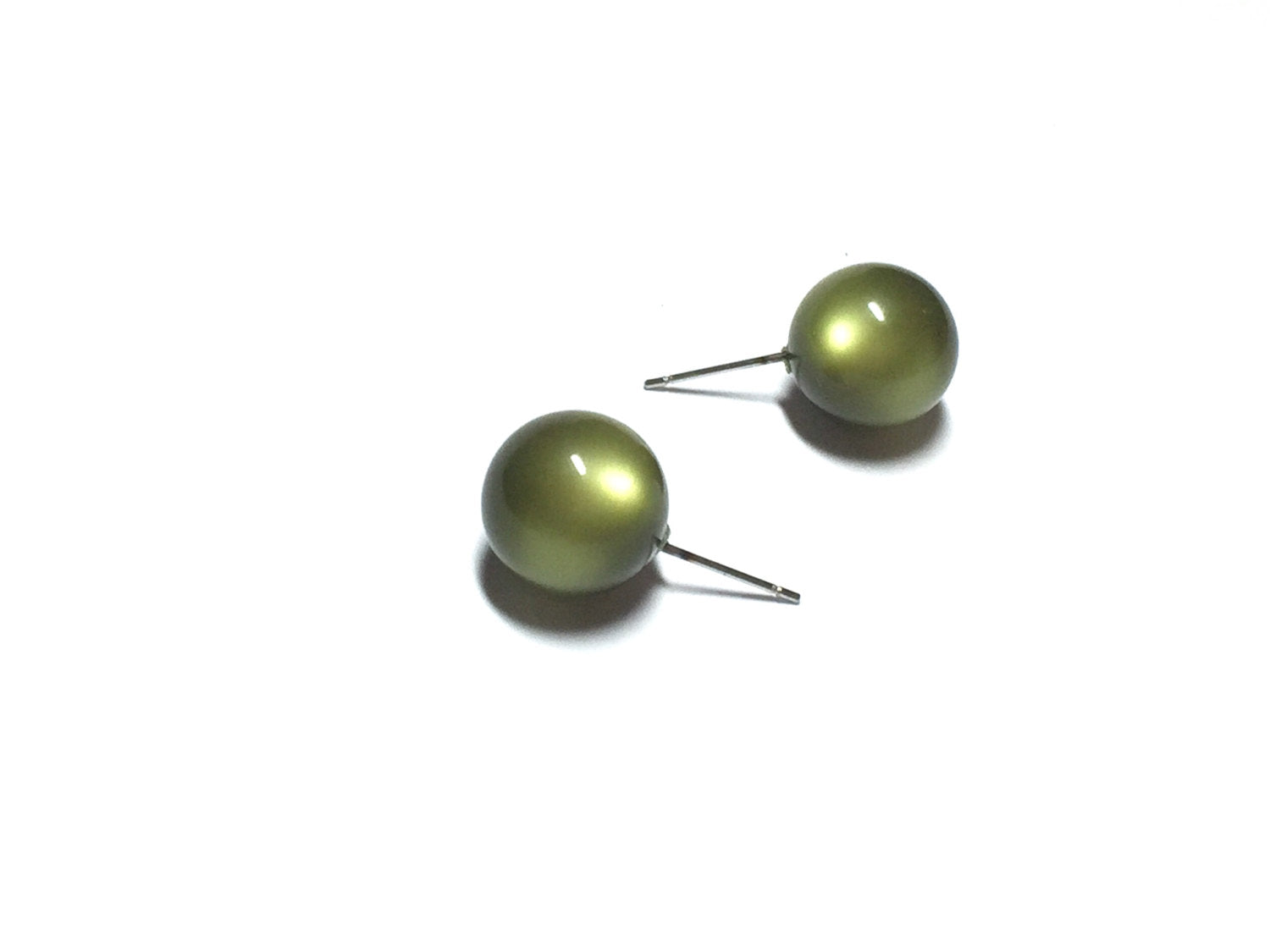olive green moonglow studs