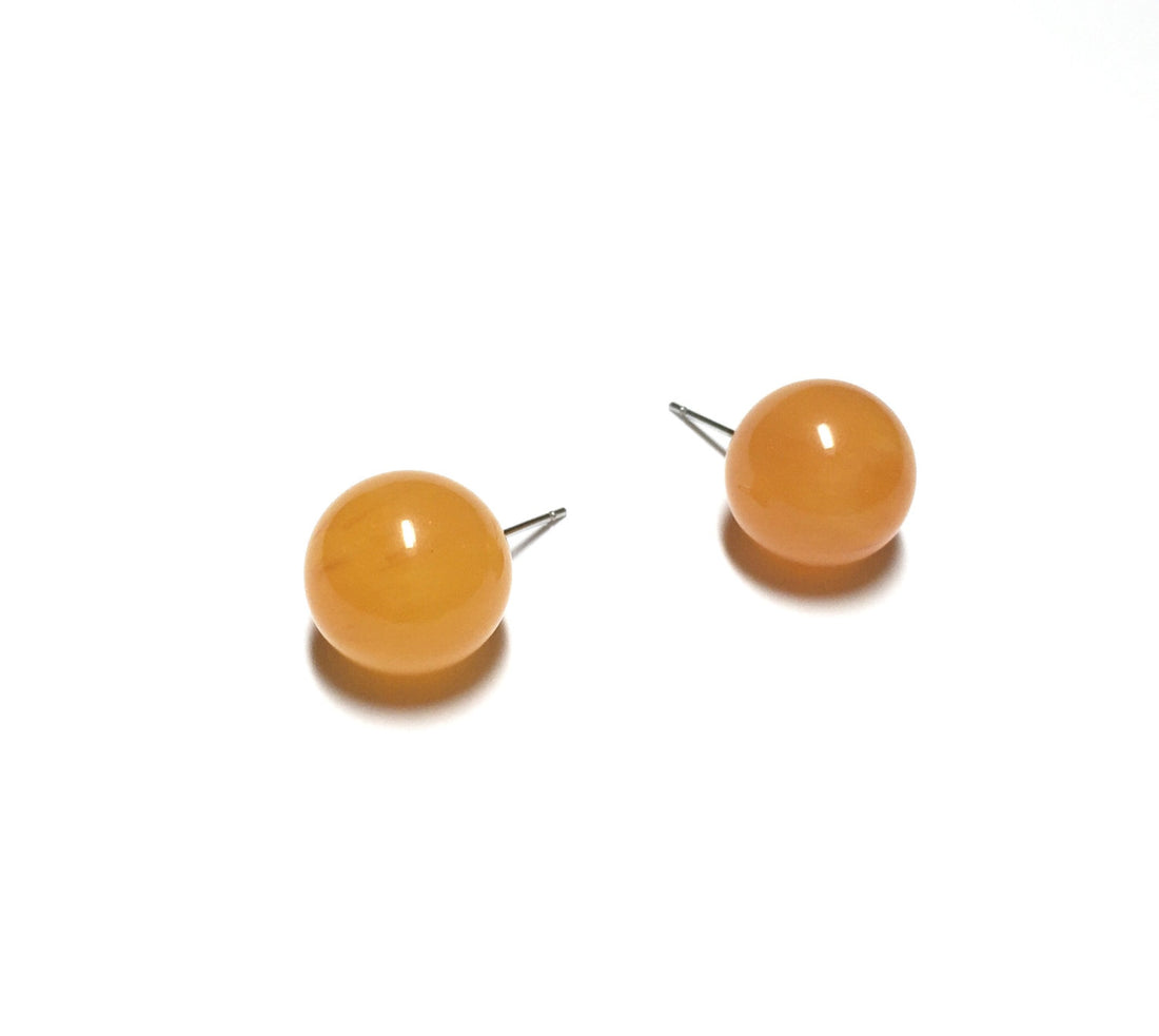 Honey Amber Yellow Marbled Lucite Stud Earrings